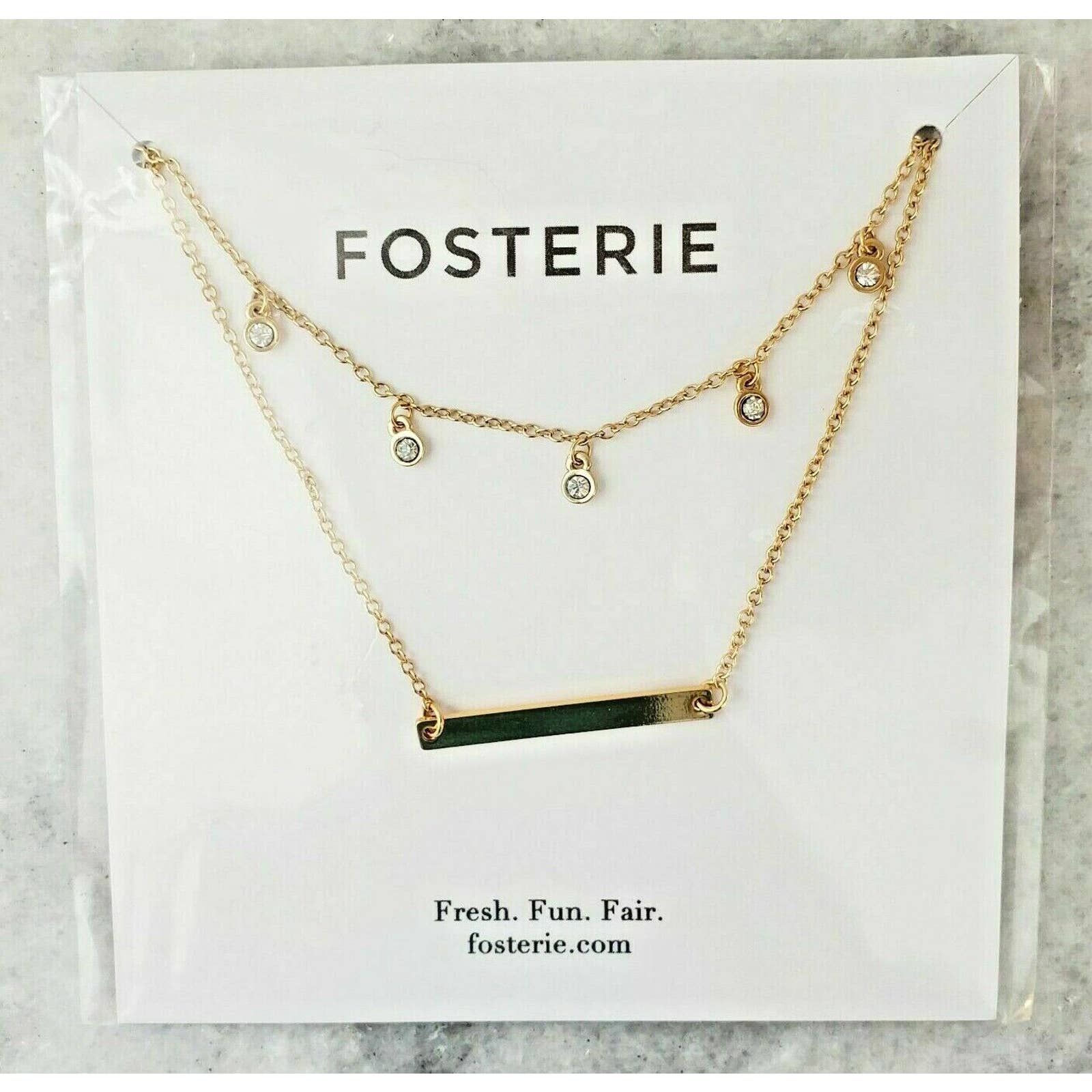 Fosterie Layered Gem Necklace Gold-Toned Handmade Necklace Causebox New In Pack